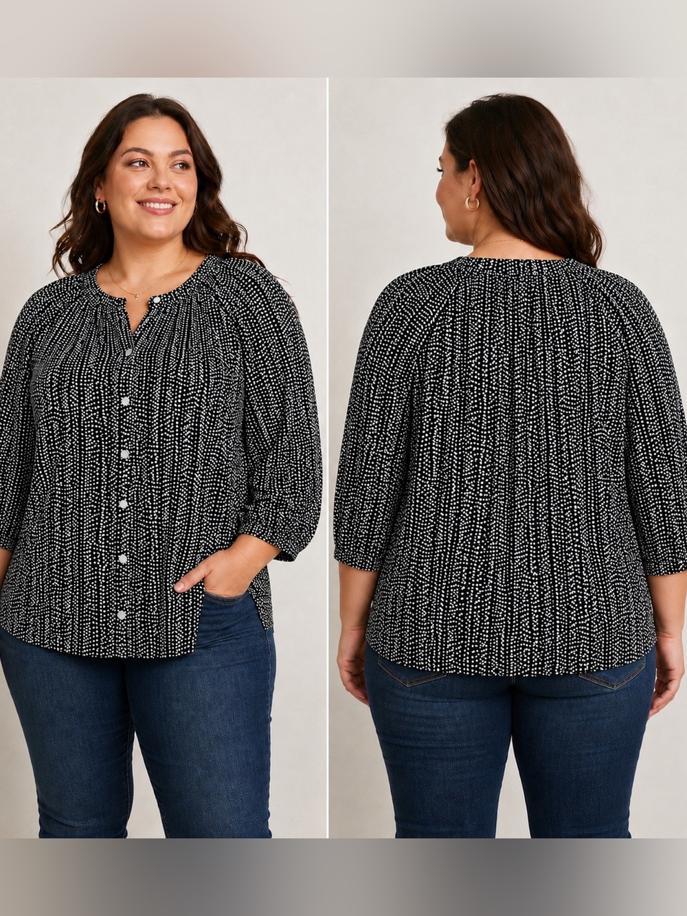 Terra & Sky NWT Women’s Plus Size 14W Black Polka Dot Flowing Blouse